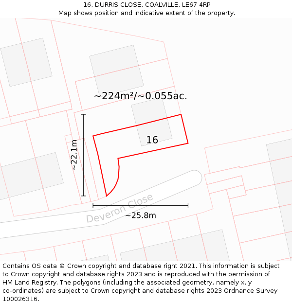 16, DURRIS CLOSE, COALVILLE, LE67 4RP: Plot and title map