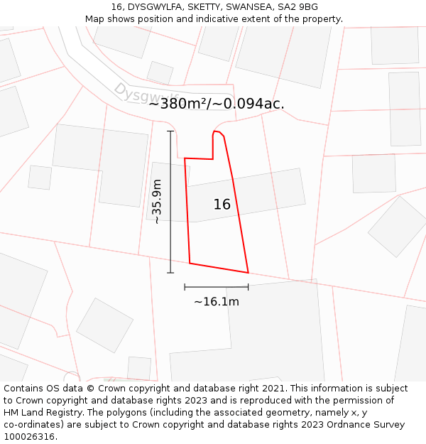 16, DYSGWYLFA, SKETTY, SWANSEA, SA2 9BG: Plot and title map