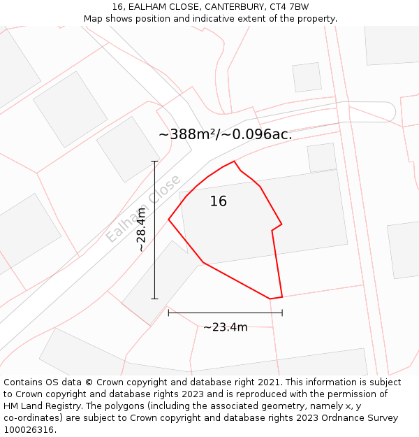 16, EALHAM CLOSE, CANTERBURY, CT4 7BW: Plot and title map