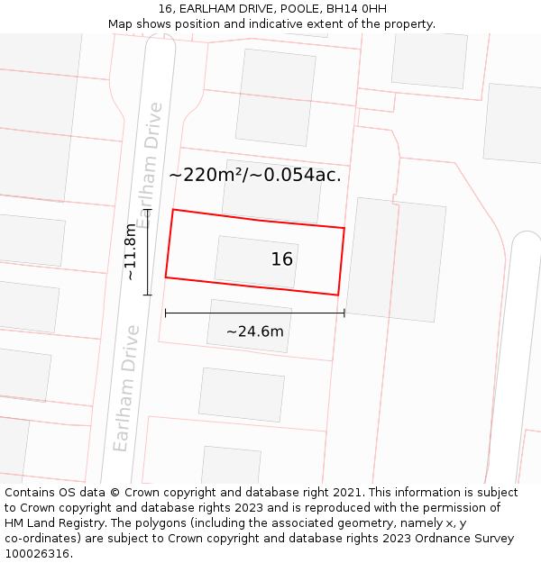 16, EARLHAM DRIVE, POOLE, BH14 0HH: Plot and title map