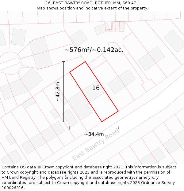 16, EAST BAWTRY ROAD, ROTHERHAM, S60 4BU: Plot and title map