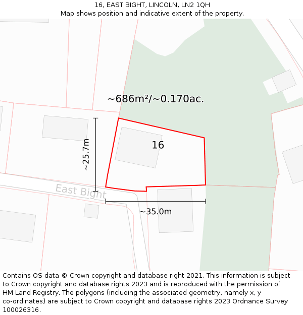 16, EAST BIGHT, LINCOLN, LN2 1QH: Plot and title map