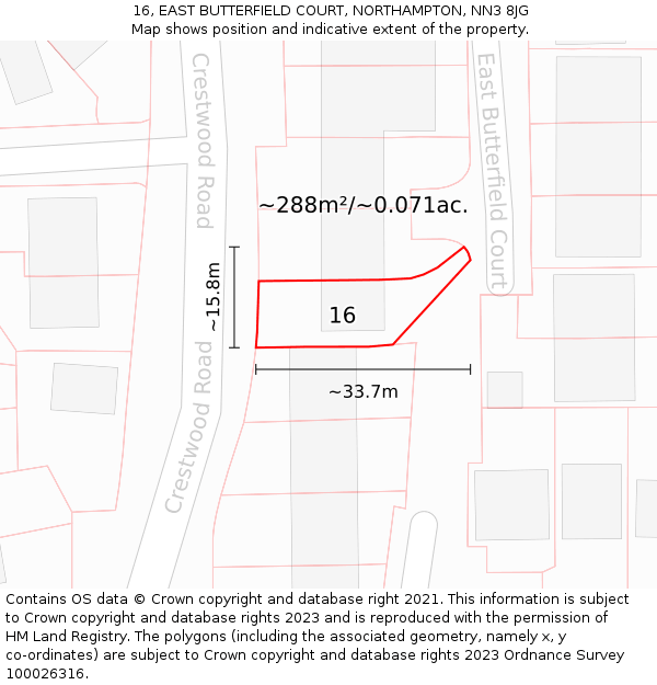 16, EAST BUTTERFIELD COURT, NORTHAMPTON, NN3 8JG: Plot and title map