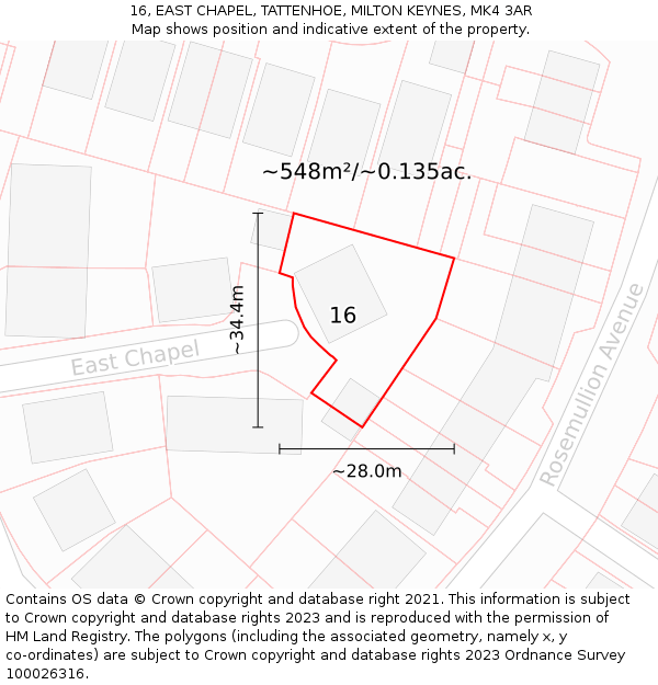 16, EAST CHAPEL, TATTENHOE, MILTON KEYNES, MK4 3AR: Plot and title map