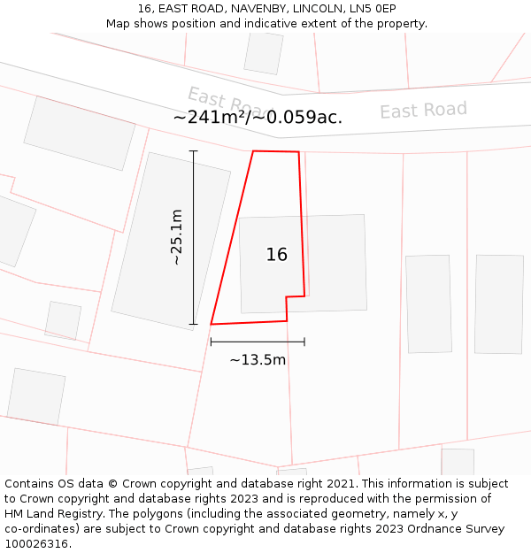 16, EAST ROAD, NAVENBY, LINCOLN, LN5 0EP: Plot and title map