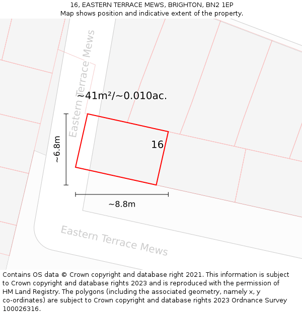 16, EASTERN TERRACE MEWS, BRIGHTON, BN2 1EP: Plot and title map
