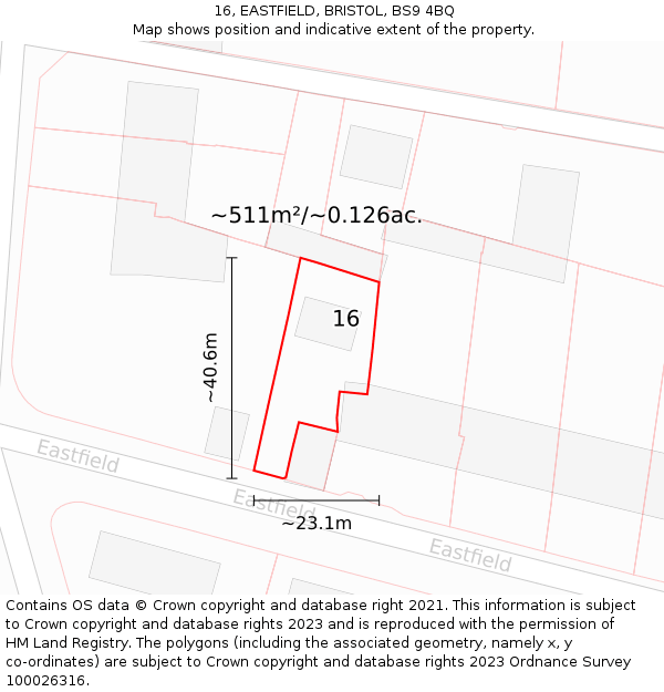 16, EASTFIELD, BRISTOL, BS9 4BQ: Plot and title map