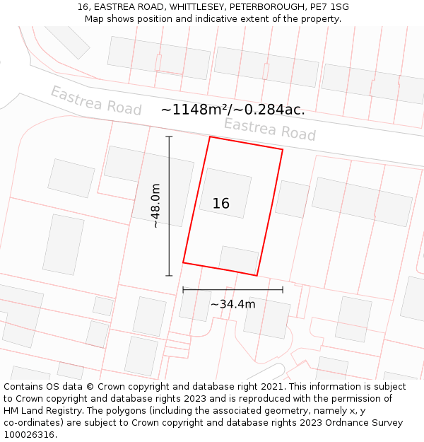 16, EASTREA ROAD, WHITTLESEY, PETERBOROUGH, PE7 1SG: Plot and title map