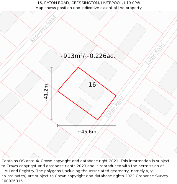 16, EATON ROAD, CRESSINGTON, LIVERPOOL, L19 0PW: Plot and title map