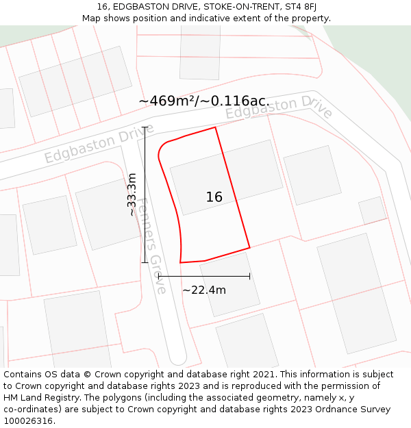 16, EDGBASTON DRIVE, STOKE-ON-TRENT, ST4 8FJ: Plot and title map