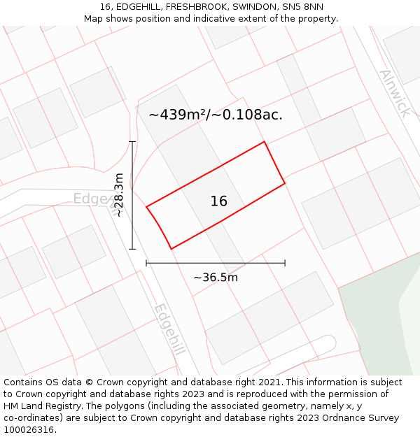 16, EDGEHILL, FRESHBROOK, SWINDON, SN5 8NN: Plot and title map