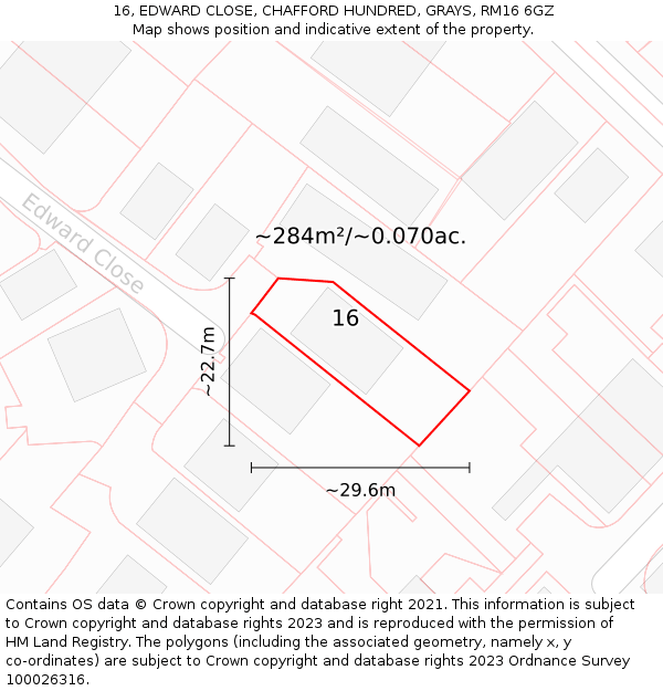 16, EDWARD CLOSE, CHAFFORD HUNDRED, GRAYS, RM16 6GZ: Plot and title map