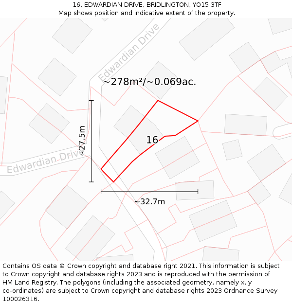 16, EDWARDIAN DRIVE, BRIDLINGTON, YO15 3TF: Plot and title map