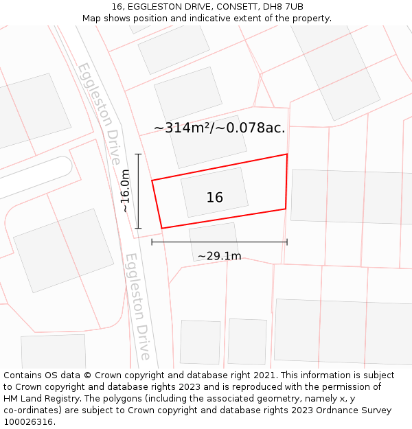 16, EGGLESTON DRIVE, CONSETT, DH8 7UB: Plot and title map