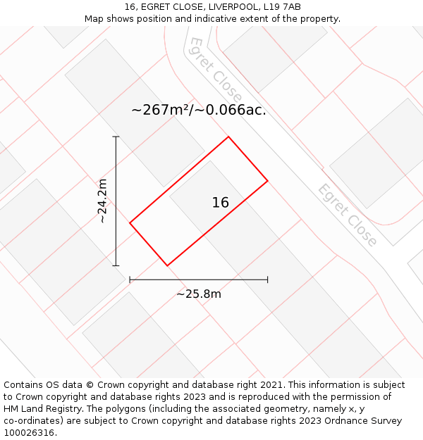 16, EGRET CLOSE, LIVERPOOL, L19 7AB: Plot and title map