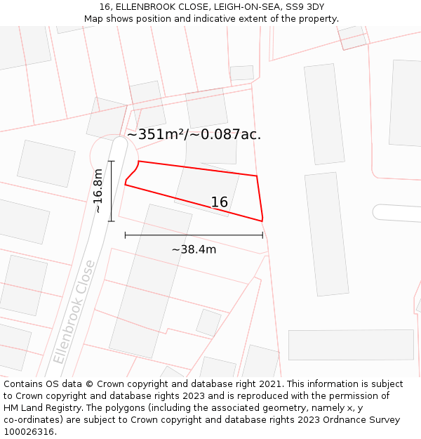 16, ELLENBROOK CLOSE, LEIGH-ON-SEA, SS9 3DY: Plot and title map