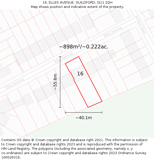 16, ELLES AVENUE, GUILDFORD, GU1 2QH: Plot and title map