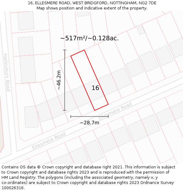 16, ELLESMERE ROAD, WEST BRIDGFORD, NOTTINGHAM, NG2 7DE: Plot and title map