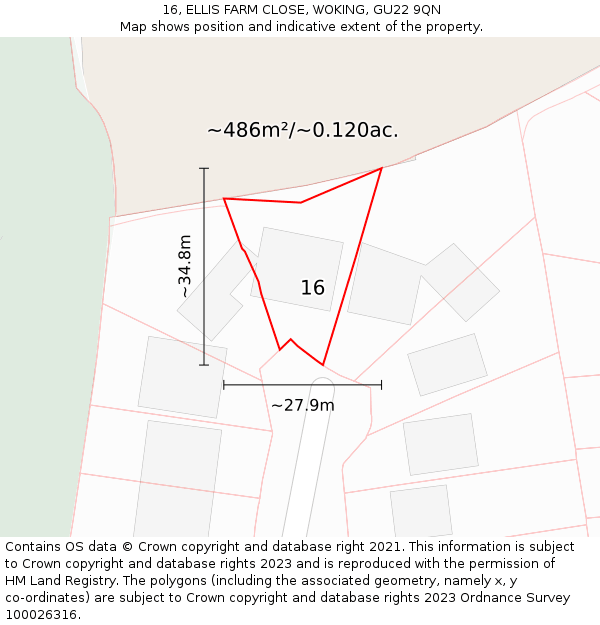 16, ELLIS FARM CLOSE, WOKING, GU22 9QN: Plot and title map