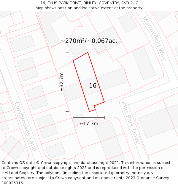 16, ELLIS PARK DRIVE, BINLEY, COVENTRY, CV3 2UG: Plot and title map