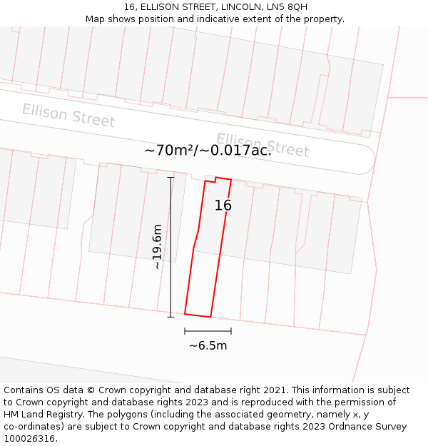 16, ELLISON STREET, LINCOLN, LN5 8QH: Plot and title map