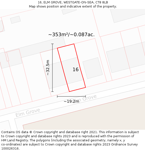 16, ELM GROVE, WESTGATE-ON-SEA, CT8 8LB: Plot and title map