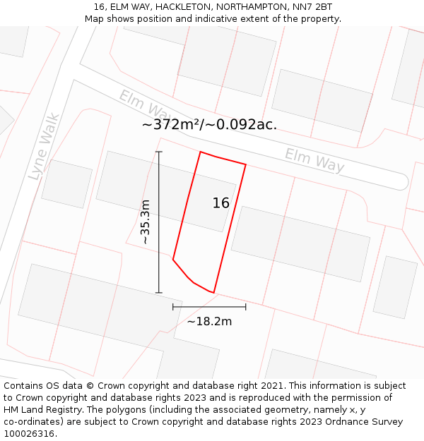 16, ELM WAY, HACKLETON, NORTHAMPTON, NN7 2BT: Plot and title map