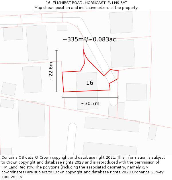 16, ELMHIRST ROAD, HORNCASTLE, LN9 5AT: Plot and title map