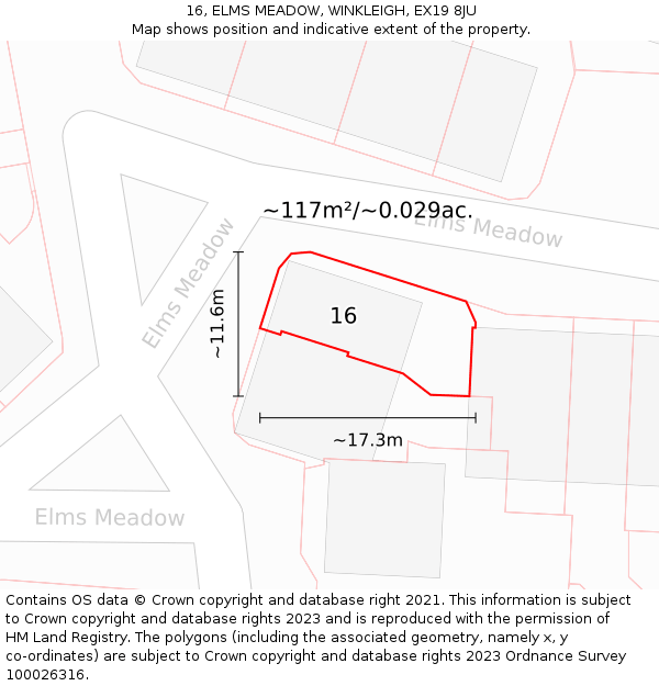 16, ELMS MEADOW, WINKLEIGH, EX19 8JU: Plot and title map