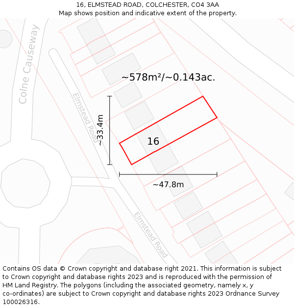 16, ELMSTEAD ROAD, COLCHESTER, CO4 3AA: Plot and title map