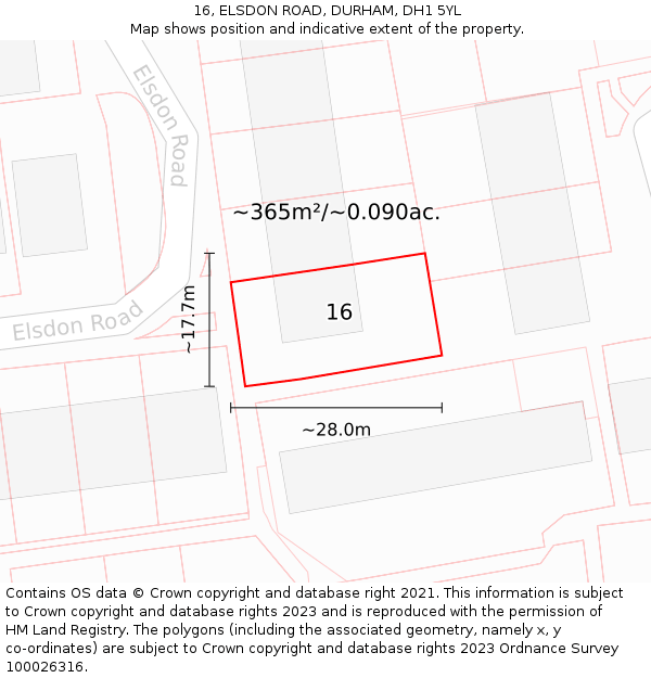 16, ELSDON ROAD, DURHAM, DH1 5YL: Plot and title map