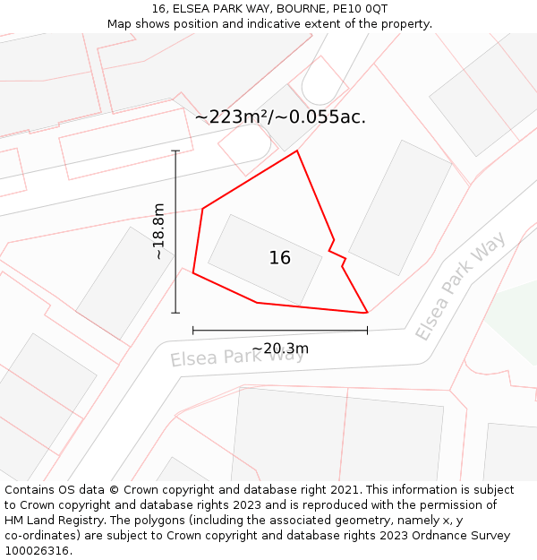 16, ELSEA PARK WAY, BOURNE, PE10 0QT: Plot and title map