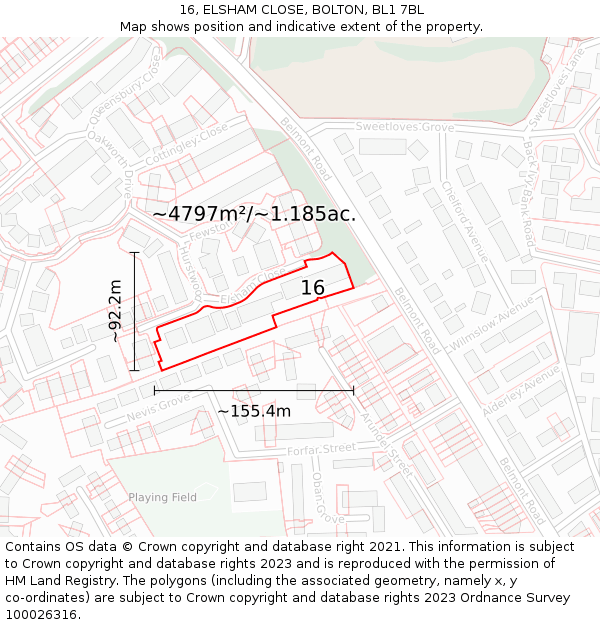 16, ELSHAM CLOSE, BOLTON, BL1 7BL: Plot and title map