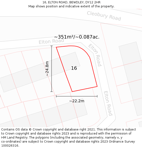 16, ELTON ROAD, BEWDLEY, DY12 2HR: Plot and title map