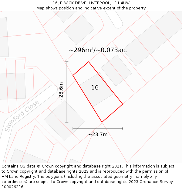 16, ELWICK DRIVE, LIVERPOOL, L11 4UW: Plot and title map