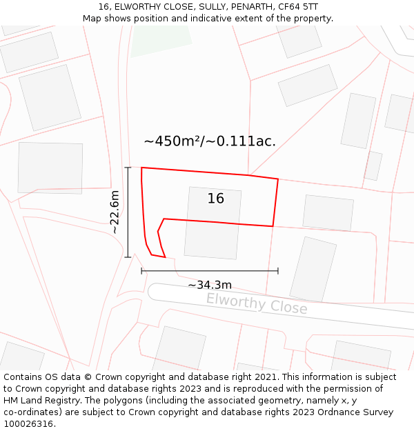 16, ELWORTHY CLOSE, SULLY, PENARTH, CF64 5TT: Plot and title map