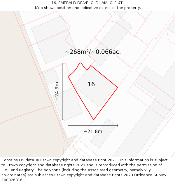 16, EMERALD DRIVE, OLDHAM, OL1 4TL: Plot and title map