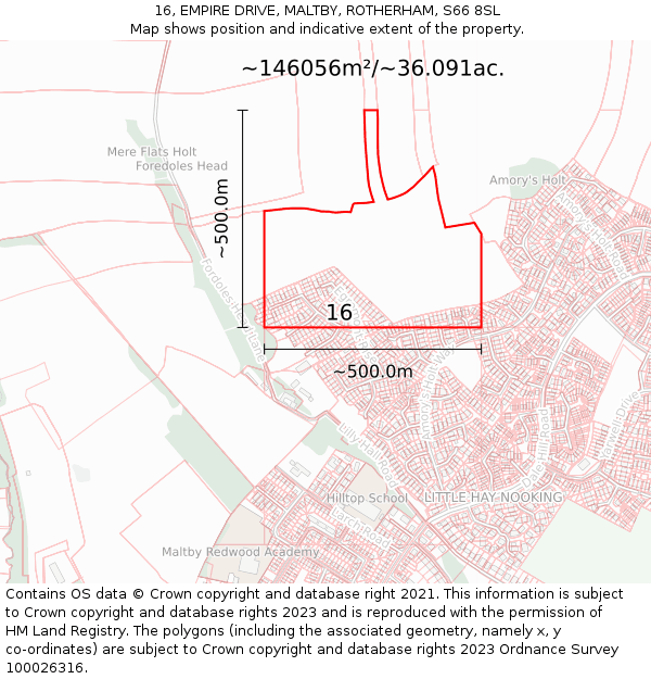 16, EMPIRE DRIVE, MALTBY, ROTHERHAM, S66 8SL: Plot and title map