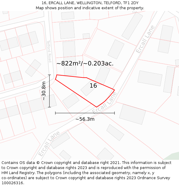 16, ERCALL LANE, WELLINGTON, TELFORD, TF1 2DY: Plot and title map