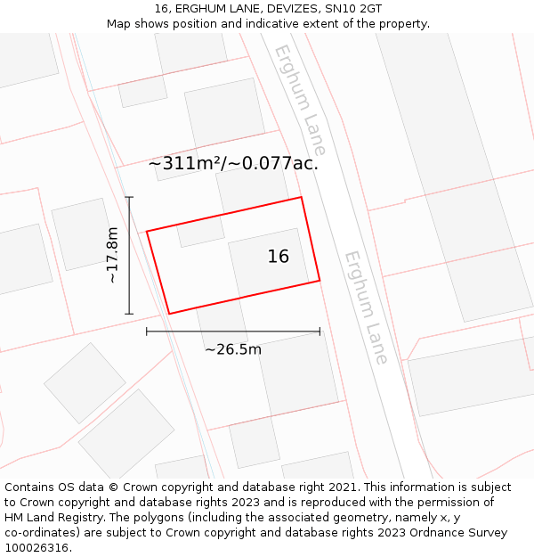 16, ERGHUM LANE, DEVIZES, SN10 2GT: Plot and title map