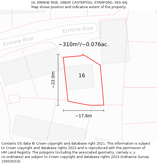 16, ERMINE RISE, GREAT CASTERTON, STAMFORD, PE9 4AJ: Plot and title map