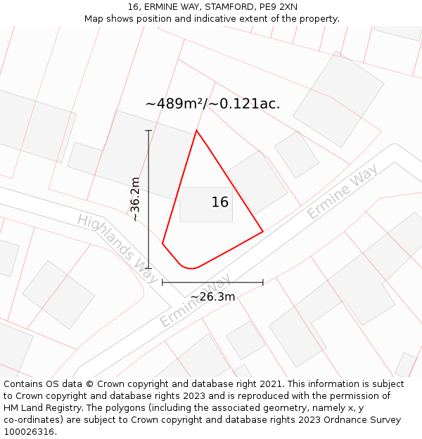 16, ERMINE WAY, STAMFORD, PE9 2XN: Plot and title map