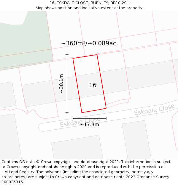 16, ESKDALE CLOSE, BURNLEY, BB10 2SH: Plot and title map