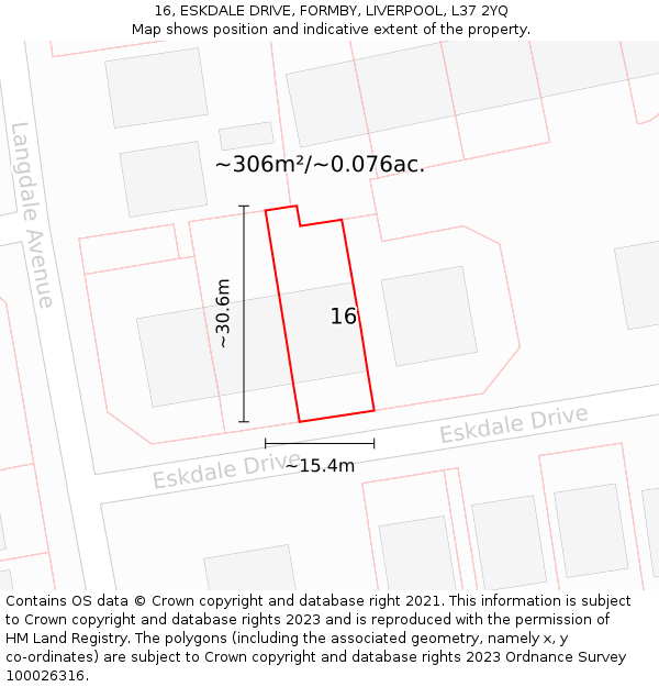 16, ESKDALE DRIVE, FORMBY, LIVERPOOL, L37 2YQ: Plot and title map