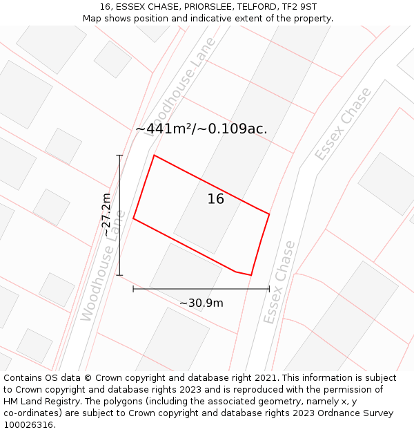 16, ESSEX CHASE, PRIORSLEE, TELFORD, TF2 9ST: Plot and title map