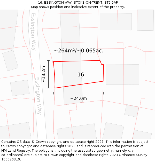 16, ESSINGTON WAY, STOKE-ON-TRENT, ST6 5AF: Plot and title map