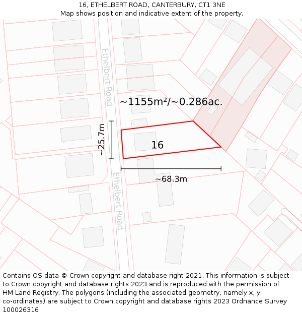 16, ETHELBERT ROAD, CANTERBURY, CT1 3NE: Plot and title map