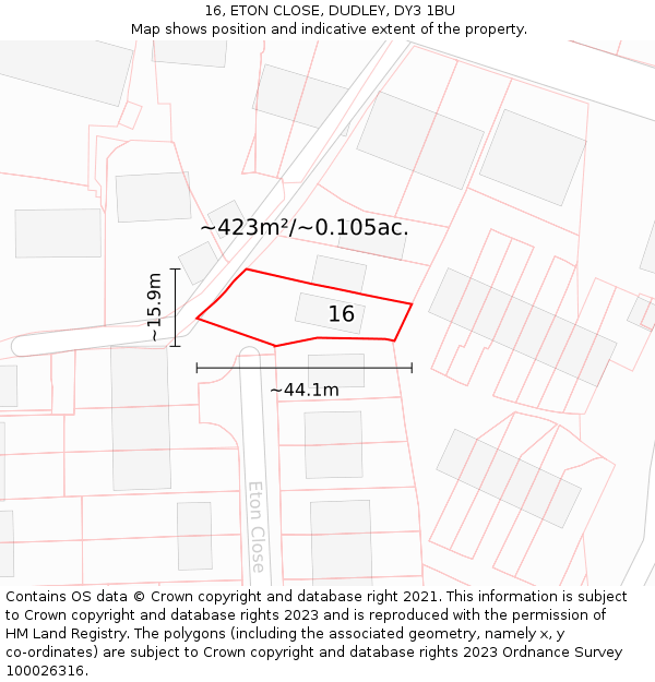16, ETON CLOSE, DUDLEY, DY3 1BU: Plot and title map