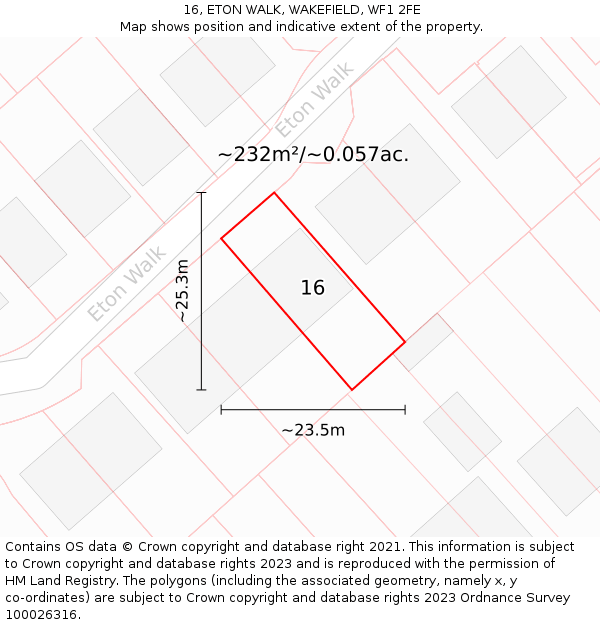 16, ETON WALK, WAKEFIELD, WF1 2FE: Plot and title map