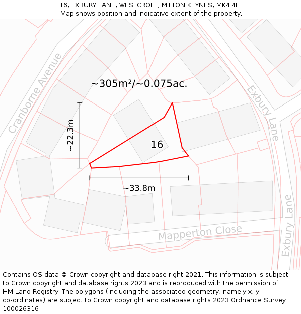 16, EXBURY LANE, WESTCROFT, MILTON KEYNES, MK4 4FE: Plot and title map